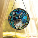 Cat Stained Glass Suncatcher Window Hanging Cat Ornament Gift for Cat Lovers Cat Mom Gift Garden Decor Mother’s Day Gift